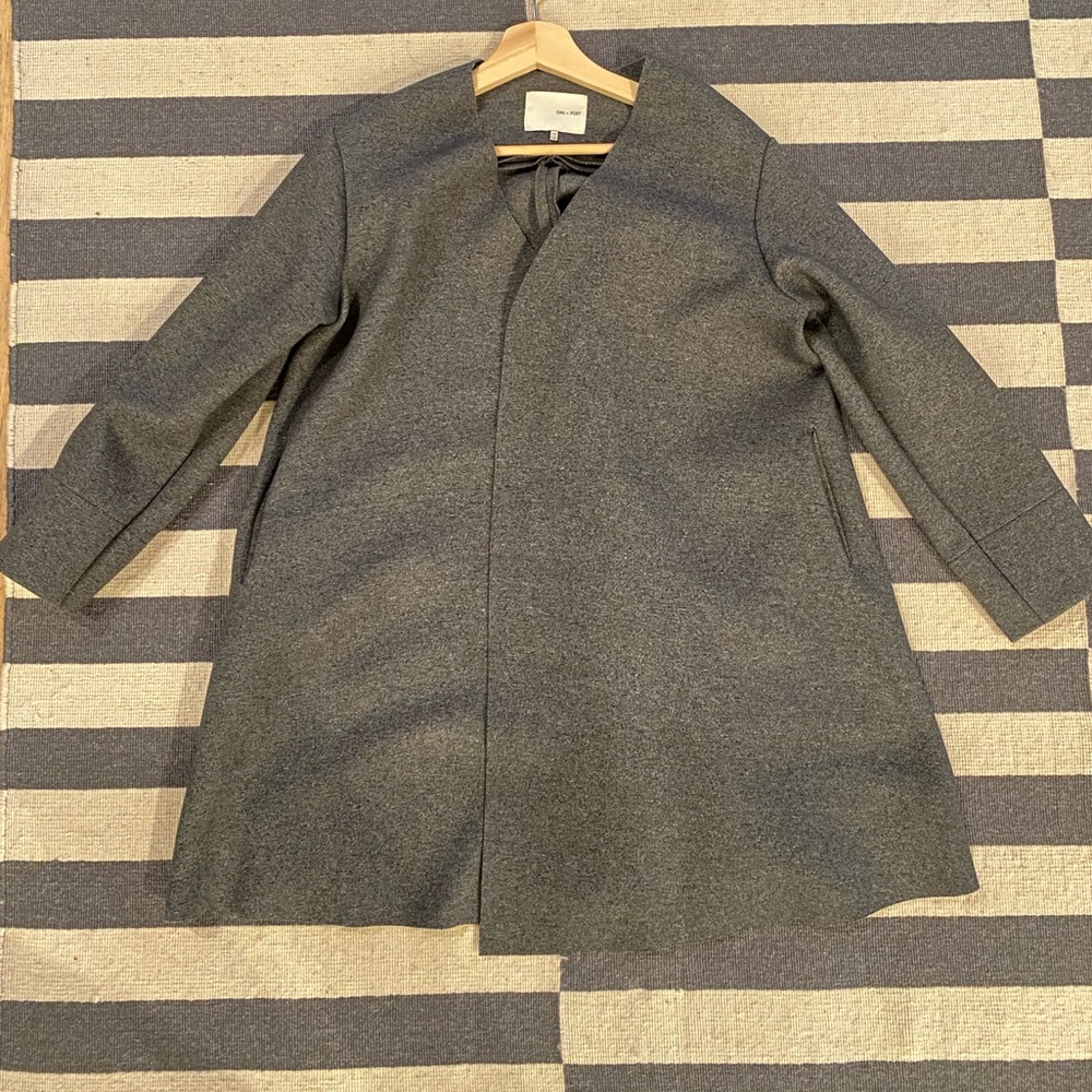Oak + Fort Collarless A-Line Open Front Coat Cardigan One size